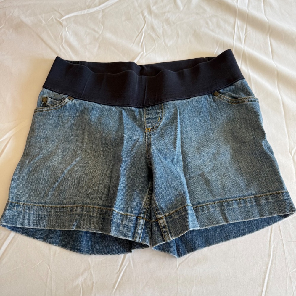 Liz Lange Maternity Target Denim Shorts Blue Stretch Knit Waistband Size S